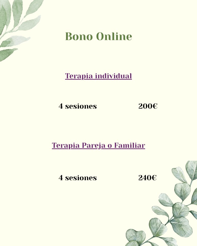 Tarifa de precios : Bono Online 4 sesiones x 200&euro;